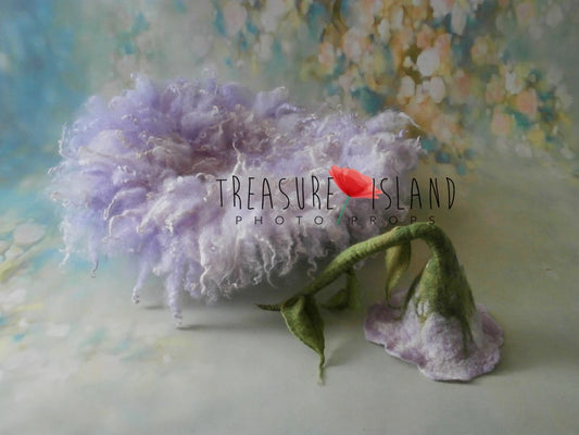 NB LAVENDER SET curly blanket with flower hat SET_Lavender Props